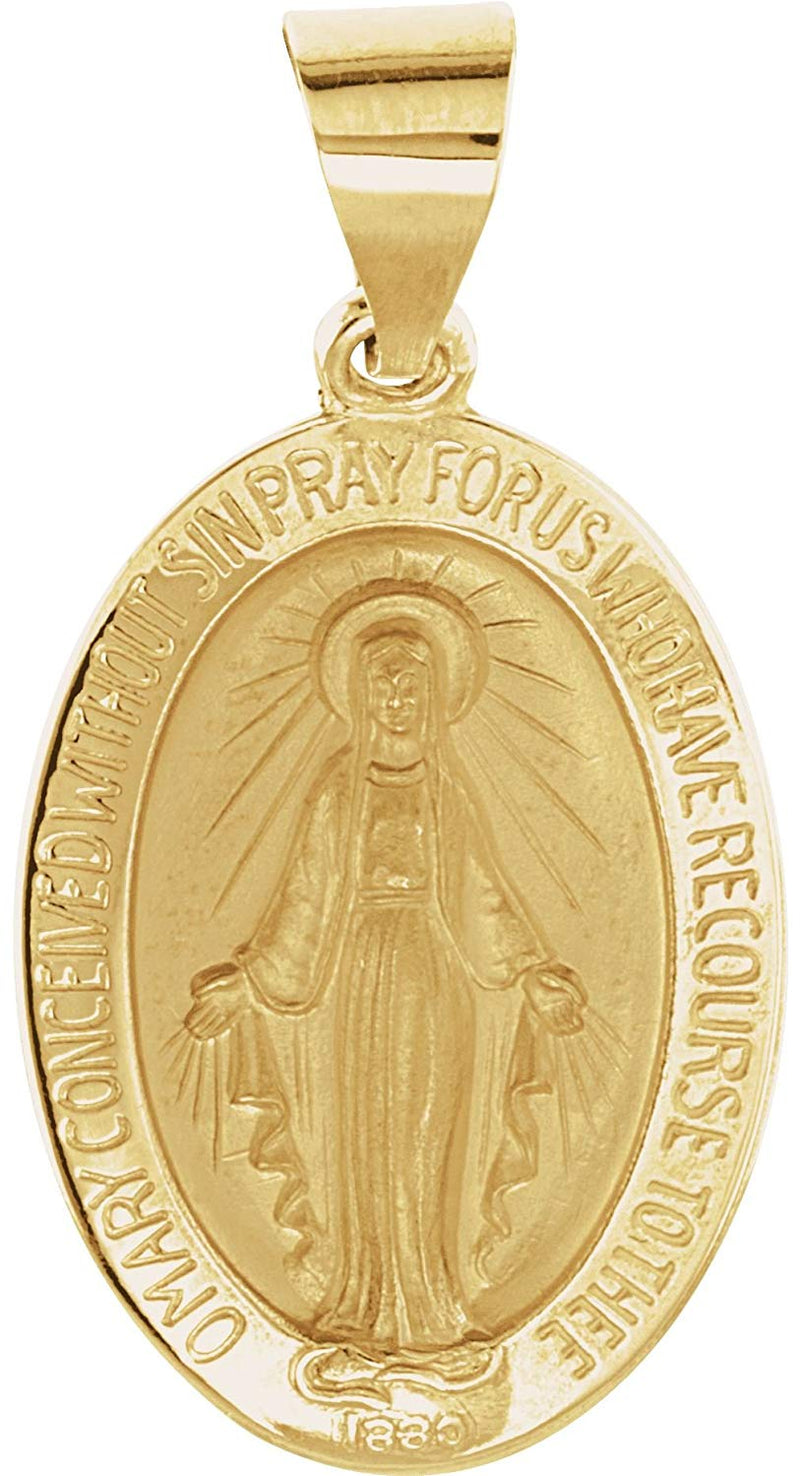 14k Yellow Gold Oval Hollow Miraculous Medal (25x17.75 MM)
