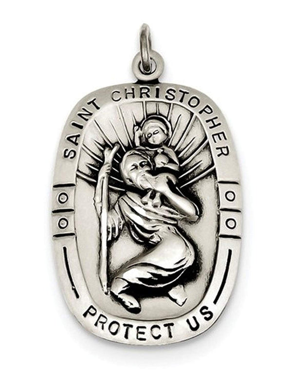 Sterling Silver Saint Christopher Medal Charm Pendant (32X20 MM)