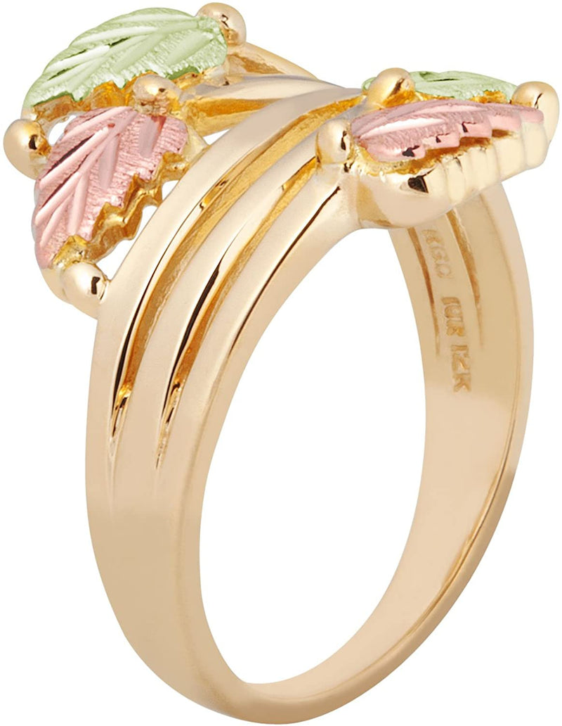 Layered Vines Bypass Leaves Ring, 10k Yellow Gold, 12k Green and Rose Gold Black Hills Gold Motif, Size 9.25