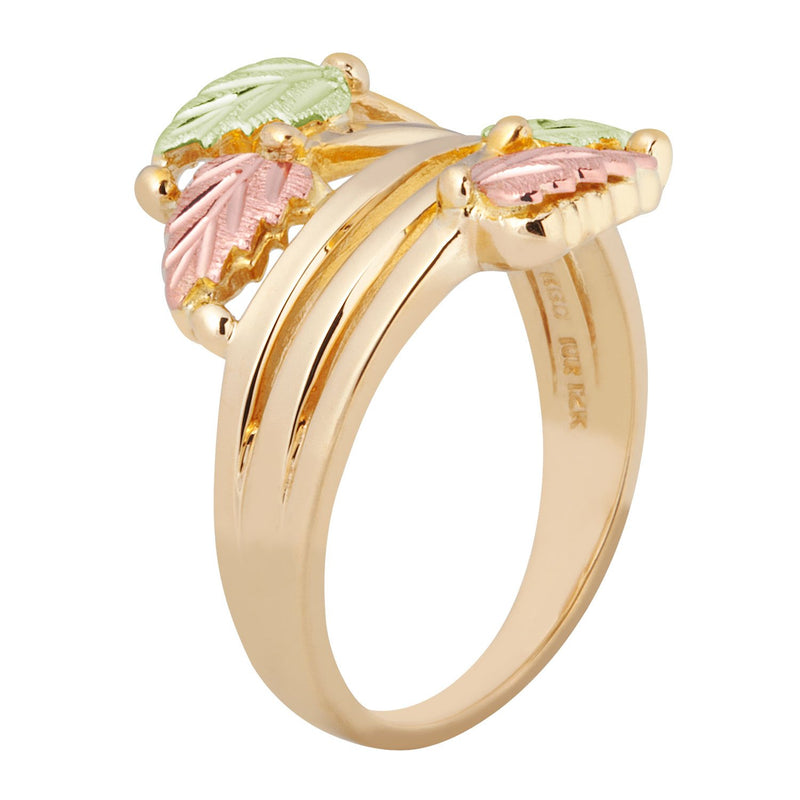 Layered Vines Bypass Leaves Ring, 10k Yellow Gold, 12k Green and Rose Gold Black Hills Gold Motif, Size 6.75