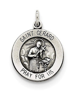 Sterling Silver Antiqued Saint Gerard Medal Charm Pendant (22X16 MM)