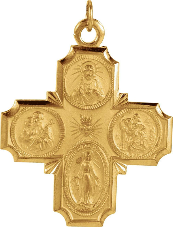 14k Yellow Gold Four-Way Cross Medal (30x29 MM)