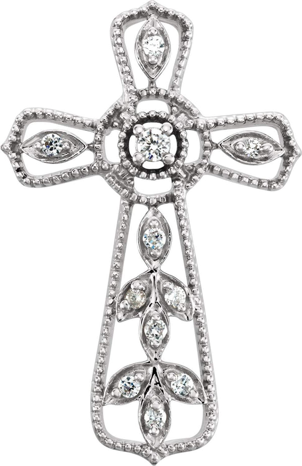 Diamond Lattice Cross 14k White Gold Pendant (.05 Ctw, H+ Color, I1 Clarity)