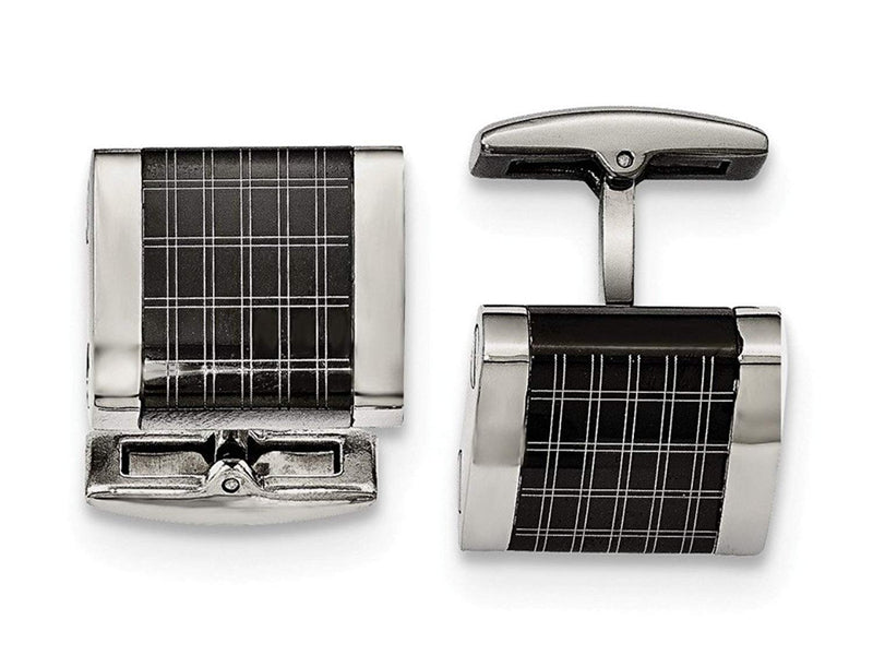 Stainless Steel Black IP-Plated Laser Cut Design Square Cuff Links