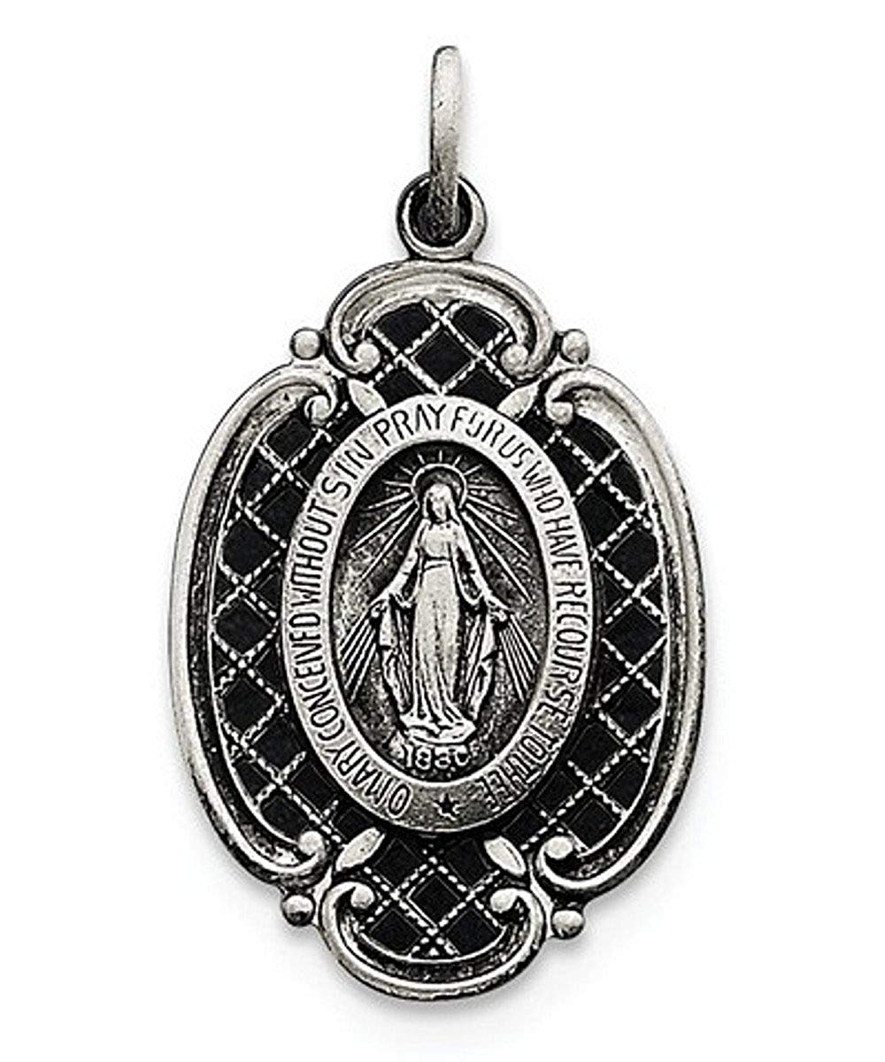 Sterling Silver Antiqued Miraculous Medal (33X18MM)