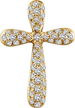 Diamond Petal Cross Pendant, Rhodium-Plated 14k Yellow Gold (.25 Ctw, H+ Color, I1 Clarity)