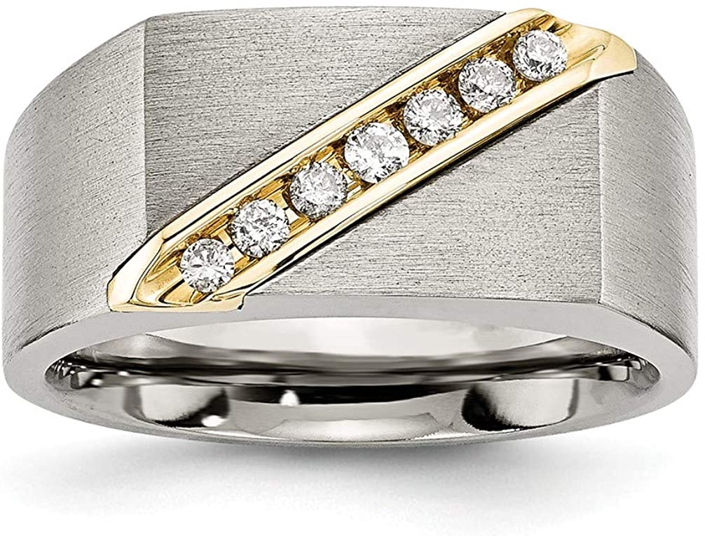 Brushed Titanium, 14k Yellow Gold 7-Stone Diamond Channel Comfort-Fit Band, Size 11