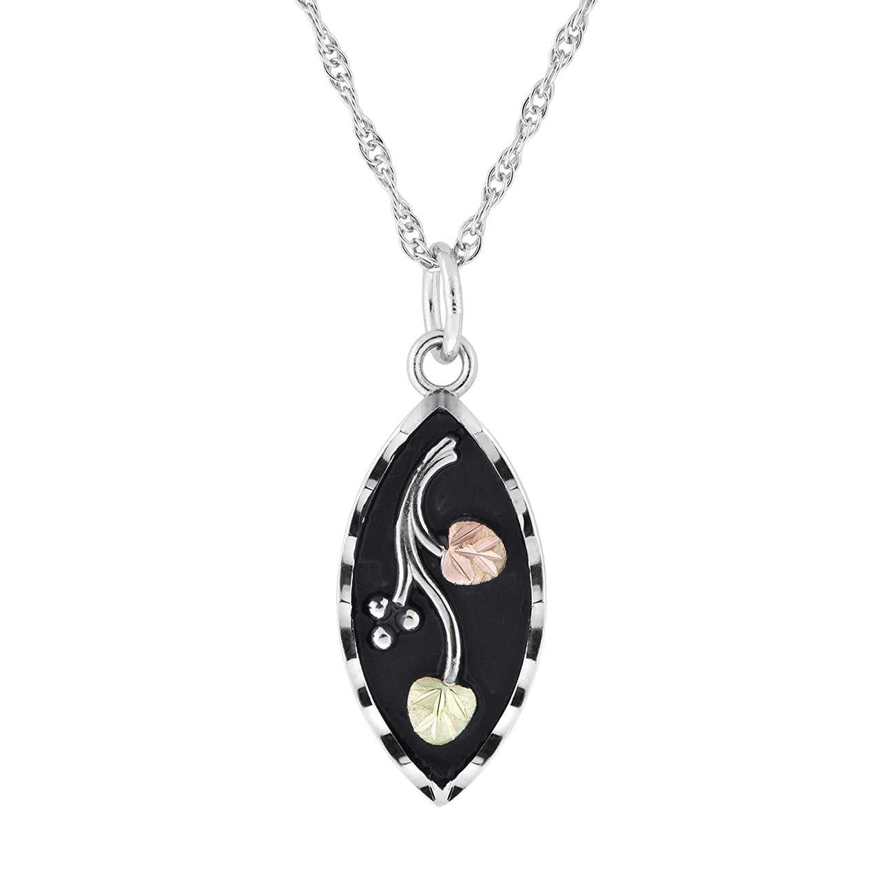 Black Diamond-Cut Drop Pendant Necklace, Sterling Silver, 12k Green Gold, 12k Rose Gold Black Hills Gold, 18''