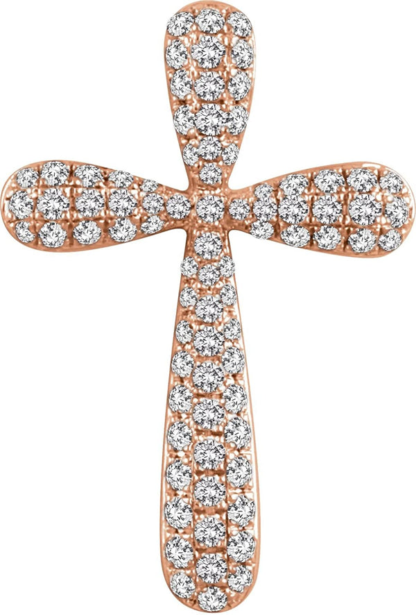 Diamond Petal Cross Pendant, 14k Rose Gold (.75 Ctw, H+ Color, I1 Clarity)
