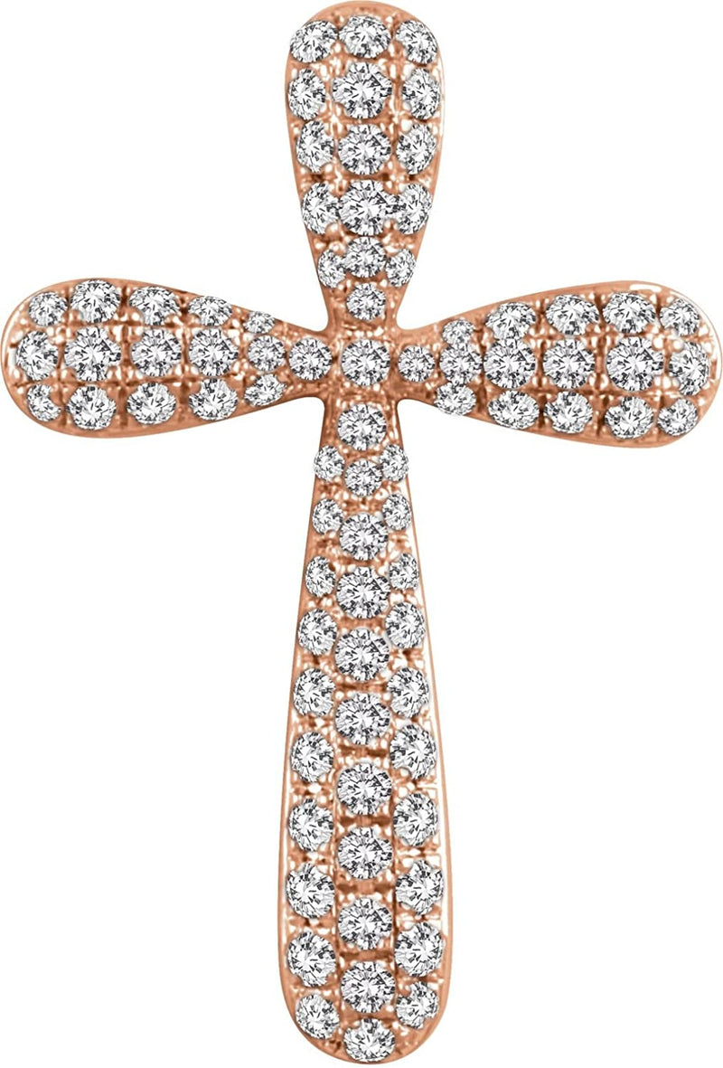 Diamond Petal Cross Pendant, 14k Rose Gold (.75 Ctw, H+ Color, I1 Clarity)