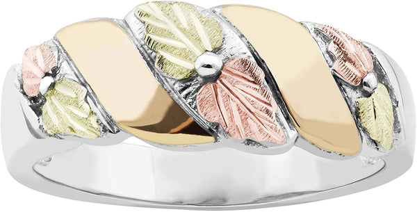 Ave 369 10k White and Yellow Gold Past Present Future Grape Leaf Wedding Ring, 12k Rose and Green Black Hills Gold