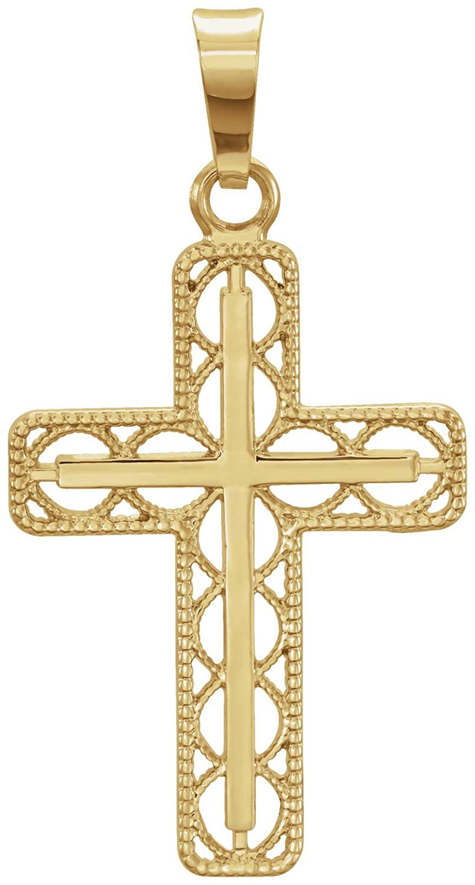 Milgrain Cross 14k Yellow Gold Pendant (28X14.7MM)