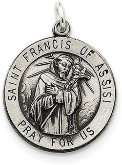 Sterling Silver Antiqued Saint Francis of Assisi Medal (30X22MM)
