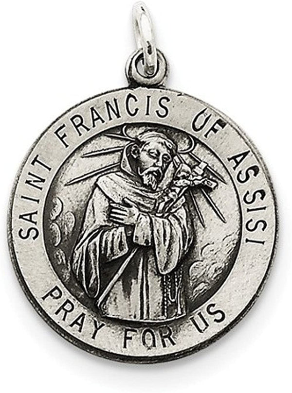 Sterling Silver Antiqued Saint Francis of Assisi Medal (30X22MM)