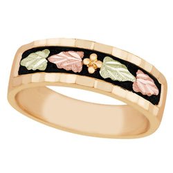 Wedding Antiqued Band, 10k Yellow Gold, 12k Green and Rose Gold Black Hills Gold Motif