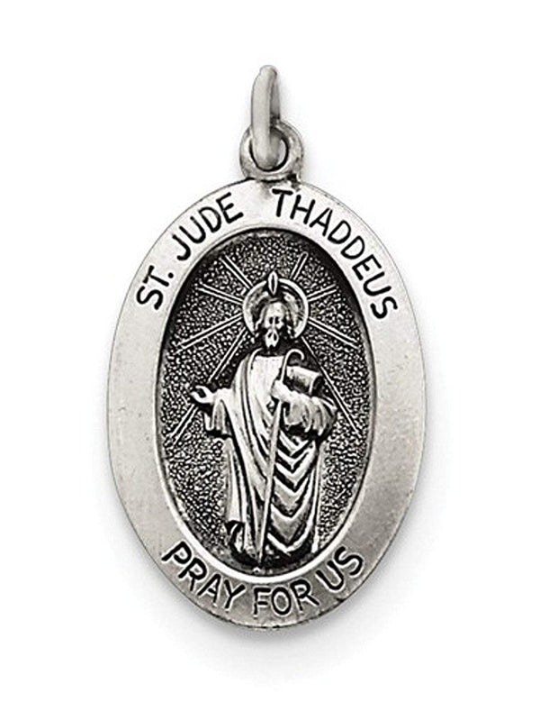 Sterling Silver Antiqued Saint Jude Thaddeus Medal Charm Pendant (25X20 MM)