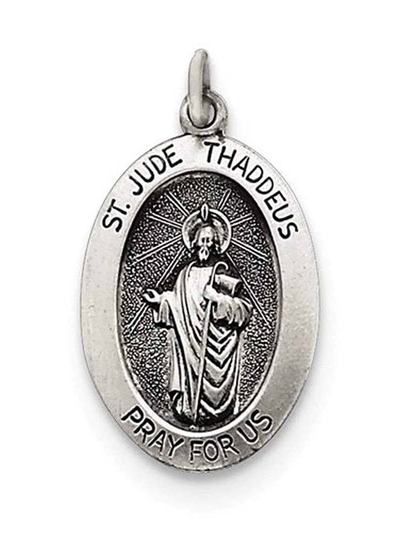 Sterling Silver Antiqued Saint Jude Thaddeus Medal Charm Pendant (25X20 MM)