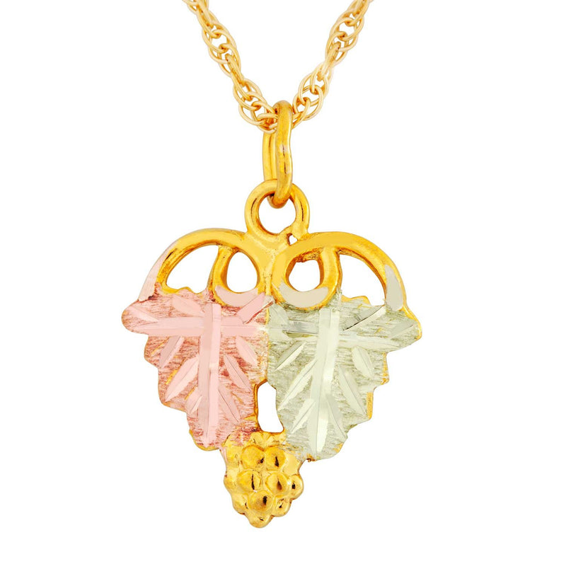Two-Tone Leaf Necklace, 10k Yellow Gold, 12k Green and Rose Gold Black Hills Gold Motif, 18''