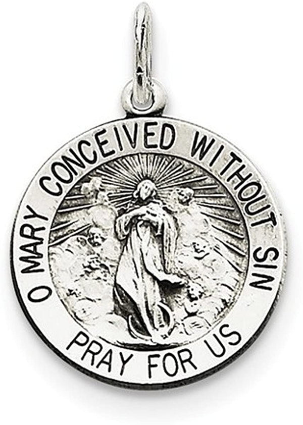 Sterling Silver Antiqued Blessed Mother Medal (25X19MM)