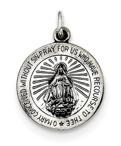 Sterling Silver Antiqued Miraculous Medal (22X14MM)