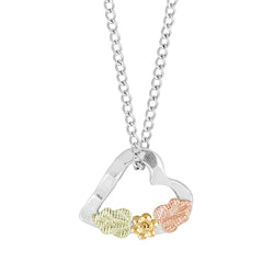 Heart Pendant Necklace, Sterling Silver, 12k Green and Rose Gold Black Hills Gold Motif, 18"