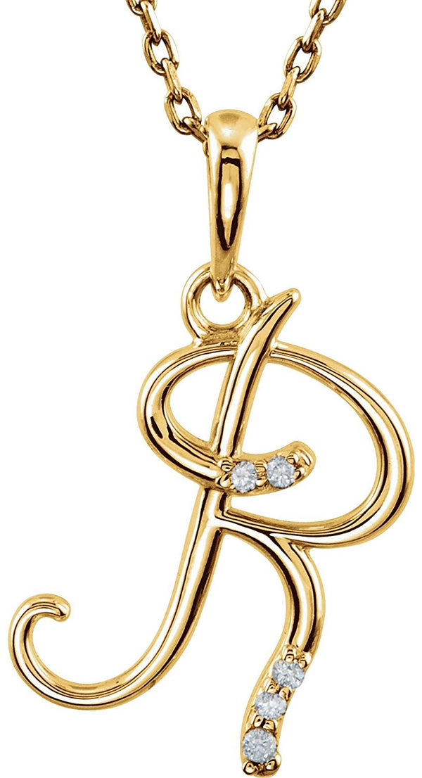 5-Stone Diamond Letter 'R' Initial 14k Yellow Gold Pendant Necklace, 18" (.03 Cttw, GH, I1)