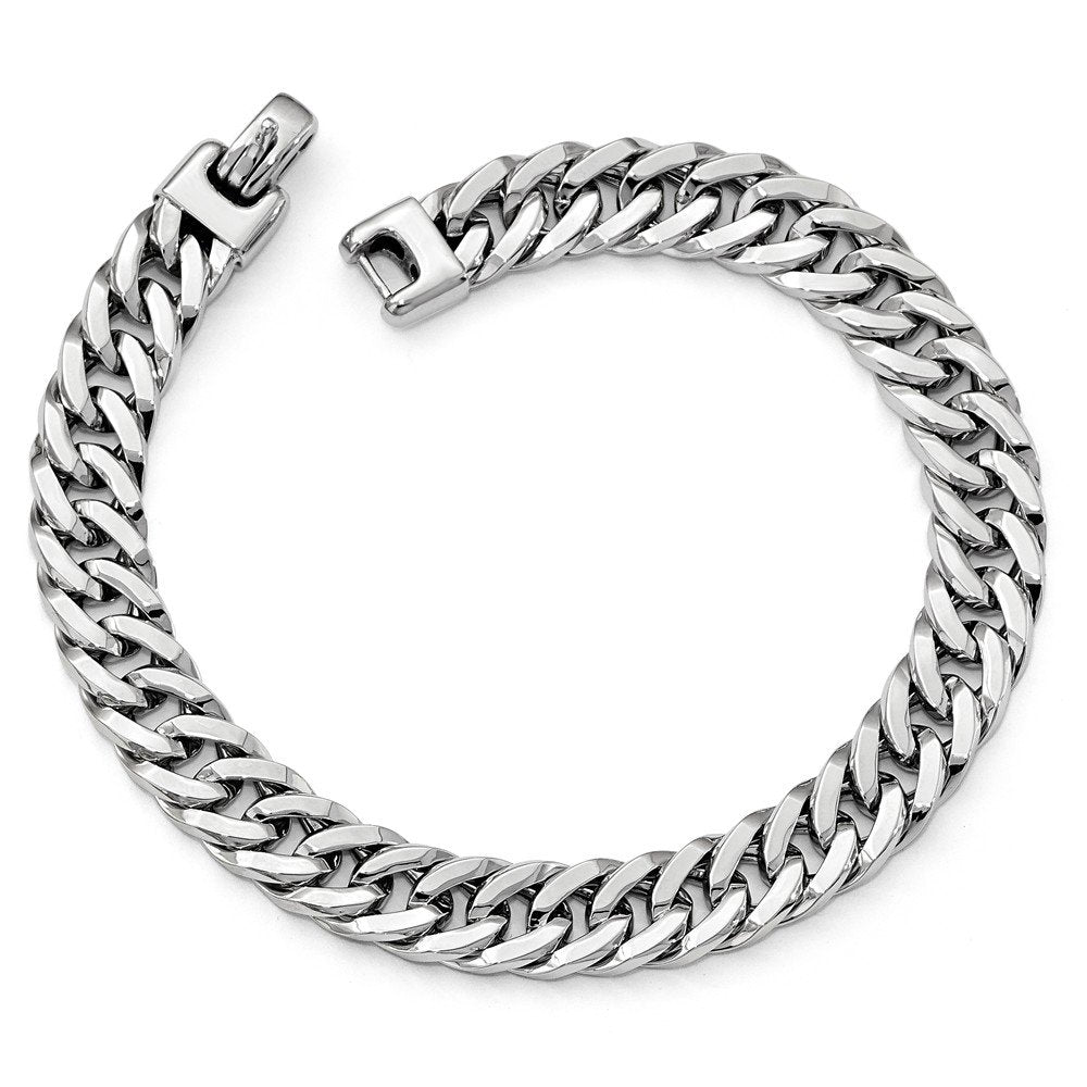 Men's Rhodium Plated 14k White Gold 9mm Curb Chain Bracelet, 8"