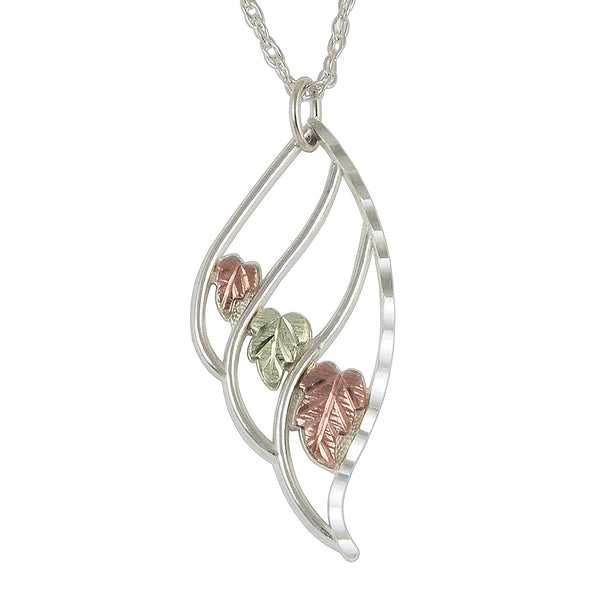 Black Hills Gold Angel Wing Pendant Necklace, Sterling Silver, 12k Green and Rose Gold, 18"
