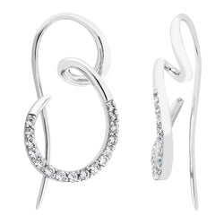CZ Curvy Earrings, Rhodium Plated Sterling Silver