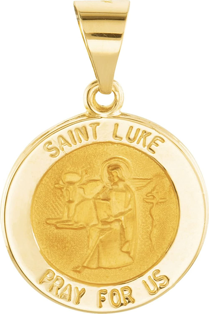 14k Yellow Gold Round Hollow St. Luke Medal (14.75MM)