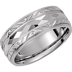 Rhodium-Plated 10k White Gold Diamond-Cut 6mm Comfort-Fit Milgrain Band