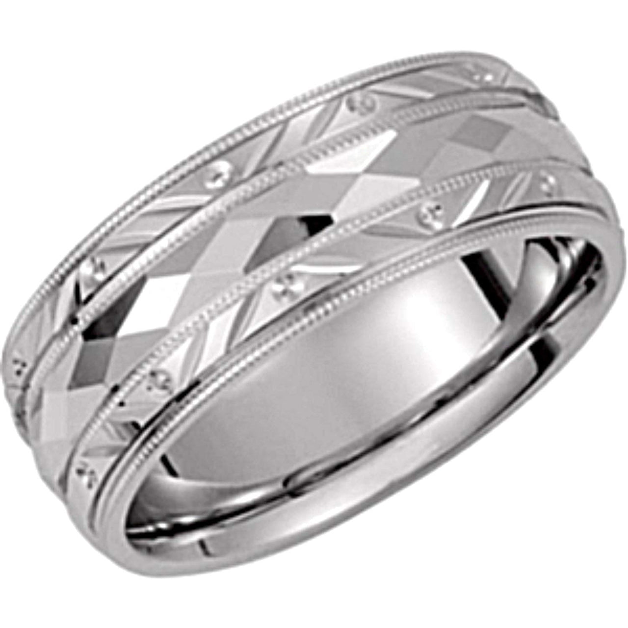 14k White Gold Diamond-Cut Design 6mm Comfort-Fit Milgrain Band