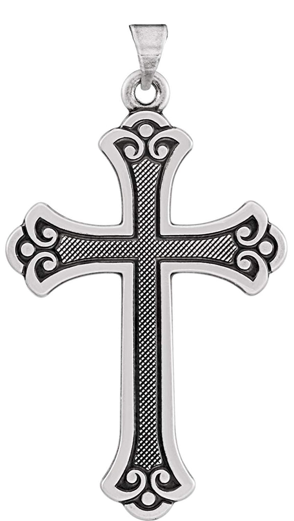 Fancy Trefoil Cross 14k White Gold Pendant