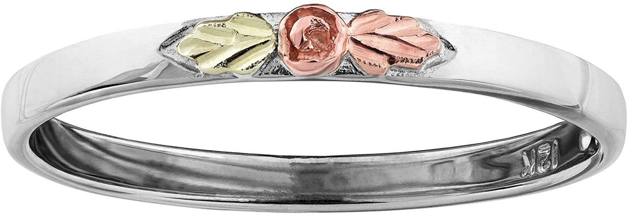 Ave 369 10k White Gold Rosebud Stackable Ring, 12k Rose and Green Gold Black Hills Gold