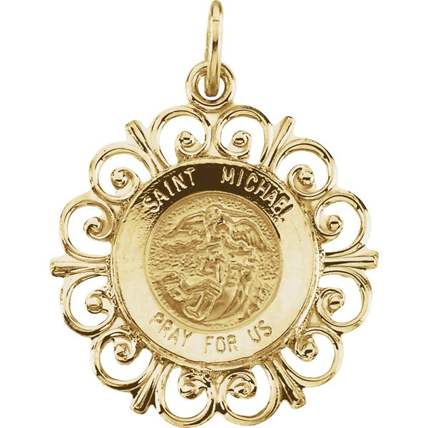 14k Yellow Gold St. Michael Medal with Filigree Frame