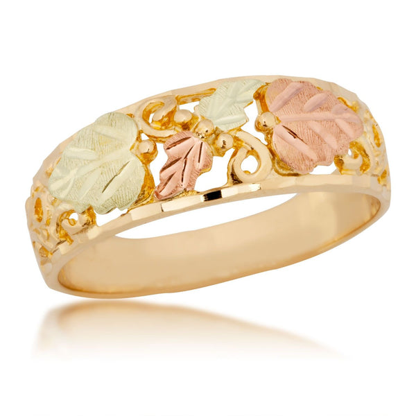 Women's Diamond-Cut Wedding Band, 10k Yellow Gold, 12k Green and Rose Gold Black Hills Gold Motif