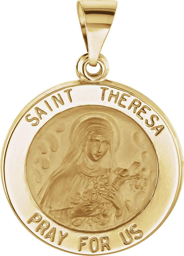 14k Yellow Gold Round Hollow St. Theresa Medal (14.75MM)