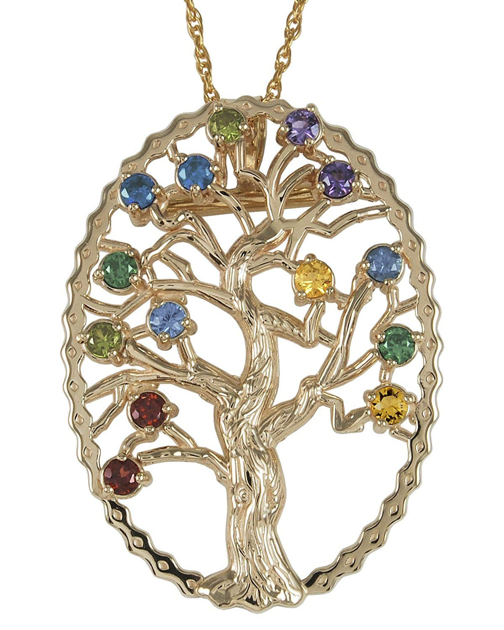 Multi Gemstone Tree Pendant Necklace, 10k Yellow Gold, 12k Green and Rose Gold Black Hills Gold Motif, 18"