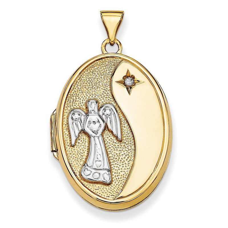 14k Yellow Gold Diamond Guardian Angel Oval Locket (.01 Ct, GHI Color, I3 Clarity)