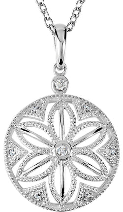 8-Stone Diamond Filigree Round Pendant Necklace, Sterling Silver, 18" (1/6 Ctw)