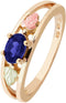 Oval Created Blue Sapphire Ring, 10k Yellow Gold, 12k Green and Rose Gold Black Hills Gold Motif, Size 8.25