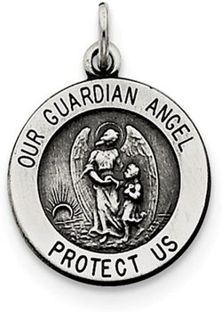 Sterling Silver Antiqued Guardian Angel Medal (20X16MM)