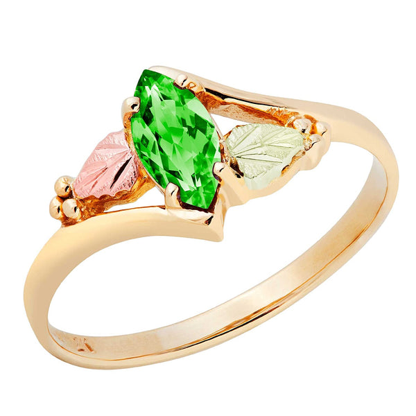Ave 369 Created Emerald Marquise Ring, 10k Yellow Gold, 12k Green and Rose Gold Black Hills Gold Motif