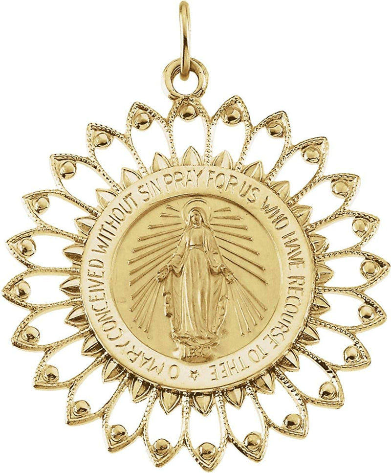 14k Yellow Gold Round Miraculous Medal (33x30 MM)