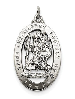Sterling Silver Saint Christopher Medal Charm Pendant (36X20 MM)