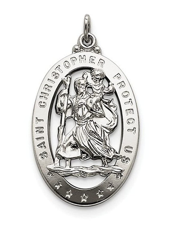 Sterling Silver Saint Christopher Medal Charm Pendant (36X20 MM)
