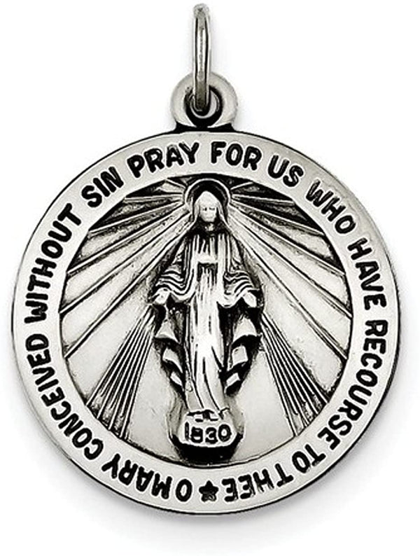 Sterling Silver Antiqued Miraculous Medal (29X22MM)