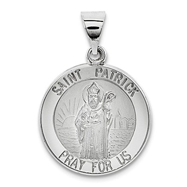 14k White Gold Round Hollow St. Patrick Medal (18MM)