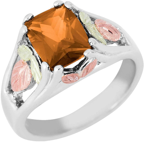 November Birthstone Created Gold Topaz Ring, Sterling Silver, 12k Green and Rose Gold Black Hills Silver Motif, Size 9.25
