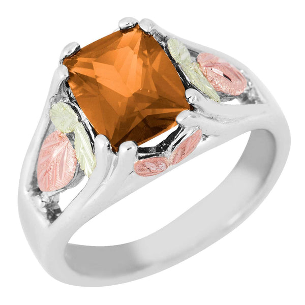 November Birthstone Created Gold Topaz Ring, Sterling Silver, 12k Green and Rose Gold Black Hills Silver Motif